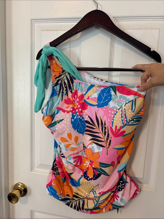 Tempt Me Other - Fun & Colorful One-Shoulder Asymmetrical swimsuit top in Bright Tropical Design